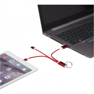 Logo trade promotional items image of: Metal 4-in-1 recycled aluminium charging cable with keychain