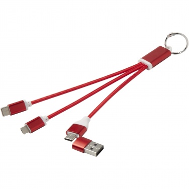 Logo trade promotional merchandise photo of: Metal 4-in-1 recycled aluminium charging cable with keychain