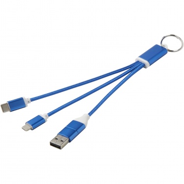 Logo trade advertising products image of: Metal 4-in-1 recycled aluminium charging cable with keychain