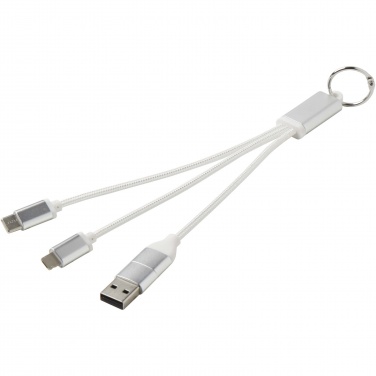 Logo trade promotional gifts image of: Metal 4-in-1 recycled aluminium charging cable with keychain