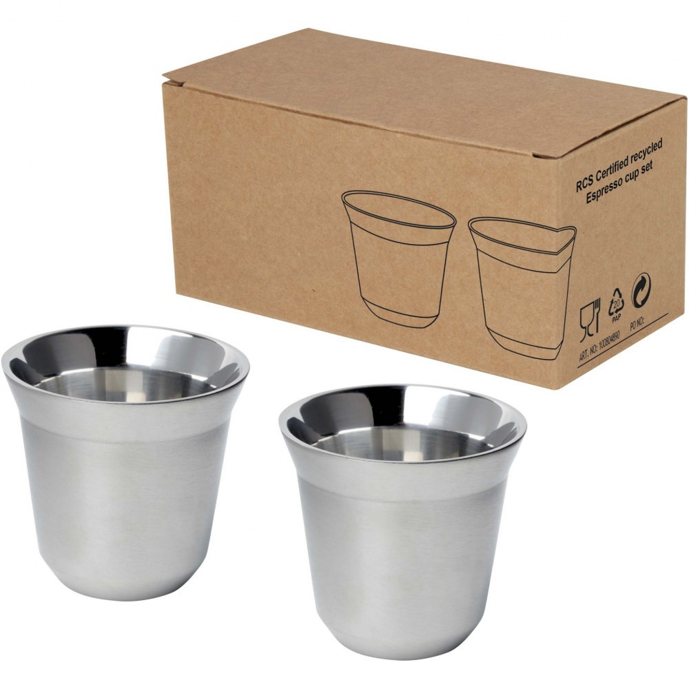 Logo trade promotional gifts image of: Duo 80 ml RCS certified stainless steel espresso cup set 