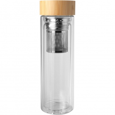 Logo trade advertising products picture of: Bailey 400 ml borsilicate glass infuser bottle with bamboo lid