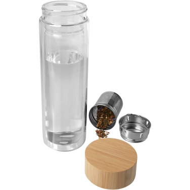 Logo trade advertising products image of: Bailey 400 ml borsilicate glass infuser bottle with bamboo lid