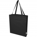 Madras 140 g/m² GRS recycled cotton gusset tote bag, Solid black