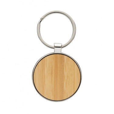 Logo trade promotional gifts picture of: RCS recycled zinc alloy round keychain with bamboo