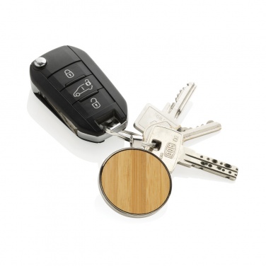 Logotrade business gift image of: RCS recycled zinc alloy round keychain with bamboo