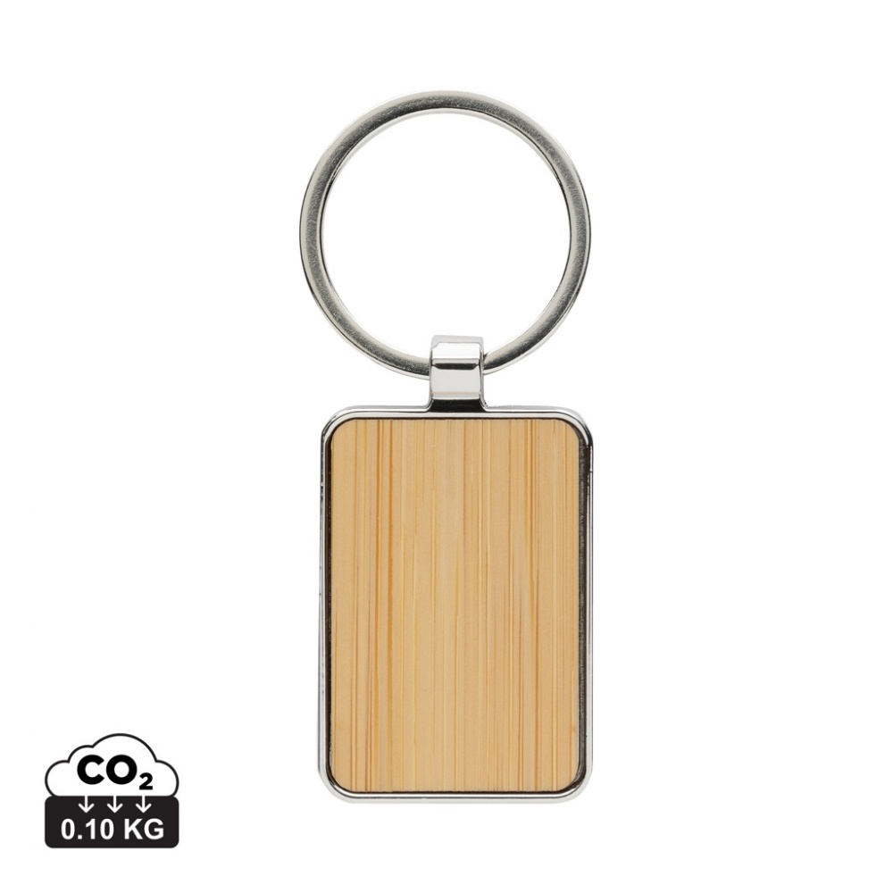 Logo trade business gift photo of: RCS recycled zinc alloy rectangle keychain with bamboo