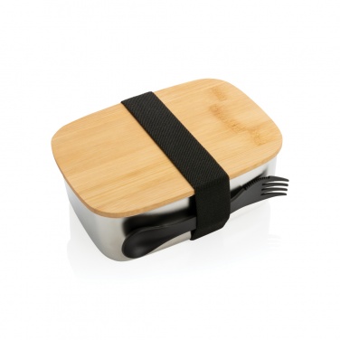 Logo trade promotional merchandise image of: Stainless steel lunchbox with bamboo lid and spork