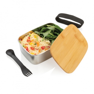 Logotrade promotional merchandise image of: Stainless steel lunchbox with bamboo lid and spork