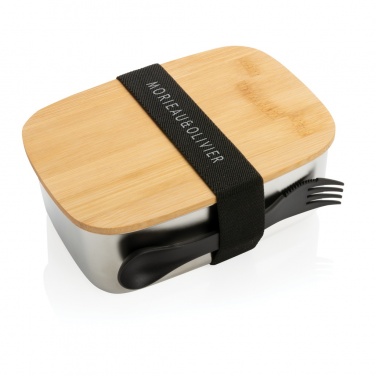 Logotrade corporate gift image of: Stainless steel lunchbox with bamboo lid and spork