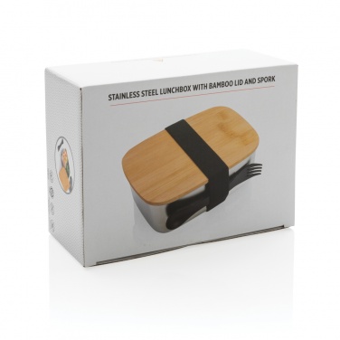 Logotrade business gifts photo of: Stainless steel lunchbox with bamboo lid and spork