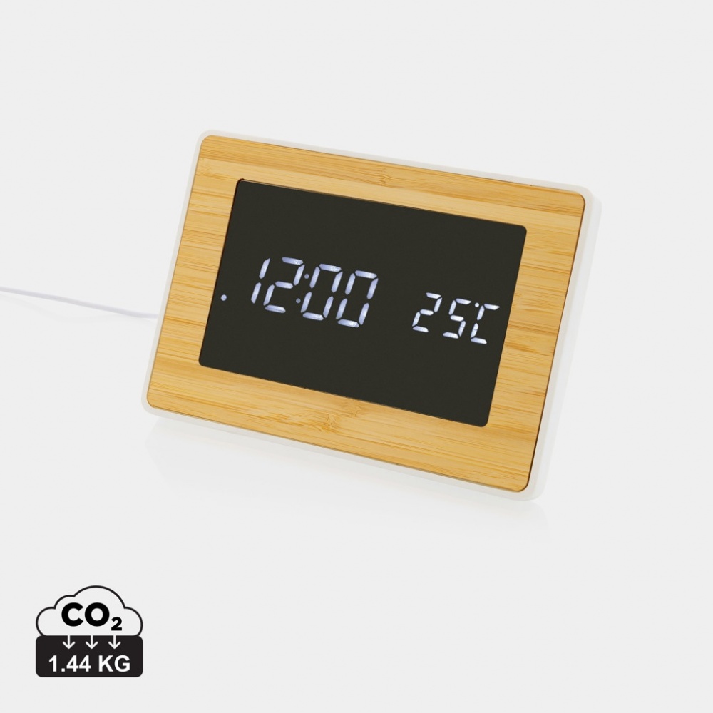 Logo trade promotional merchandise image of: Utah RCS recycled plastic and bamboo LED clock