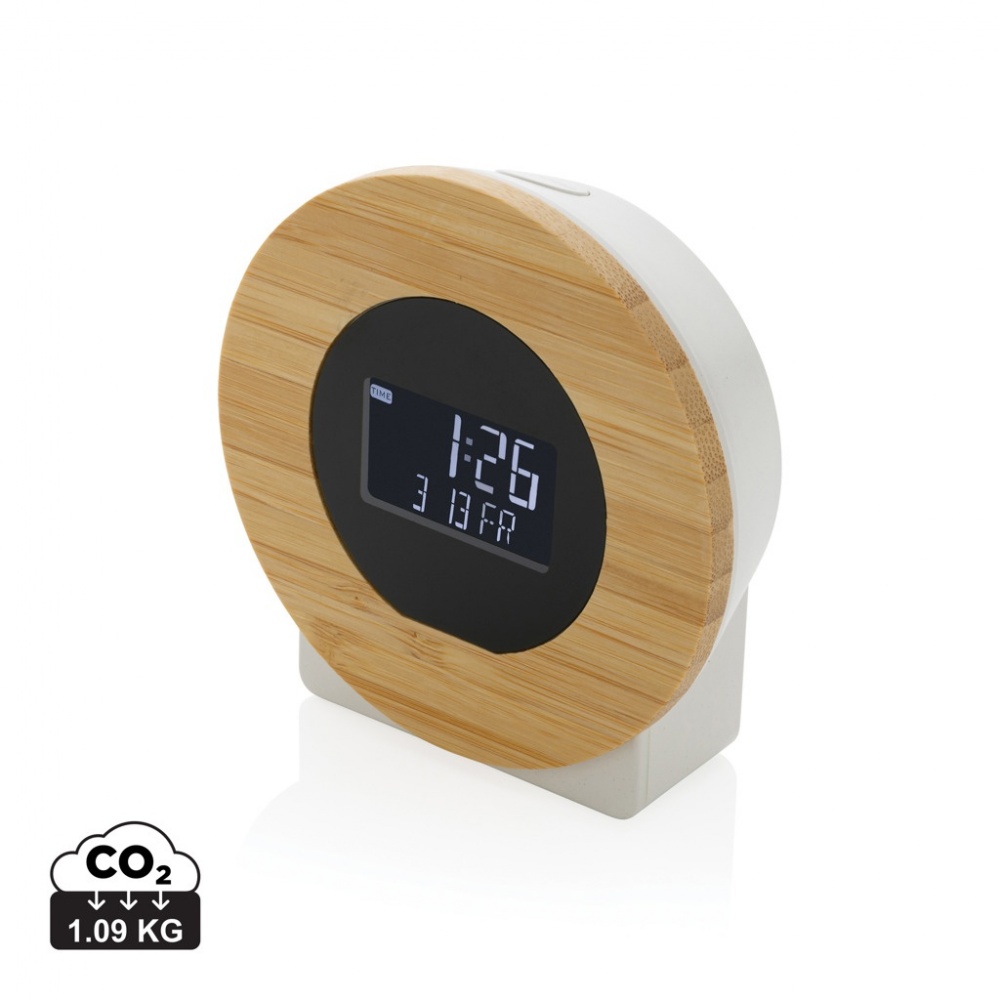 Logo trade promotional merchandise picture of: Utah RCS rplastic and bamboo LCD desk clock