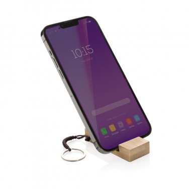 Logo trade business gifts image of: Standkey bamboo keychain phone stand