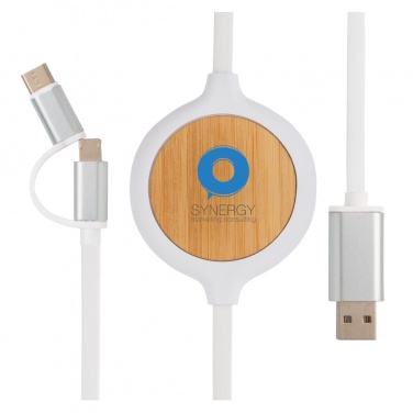 Logo trade promotional giveaways image of: 3-in-1 cable with 5W bamboo wireless charger