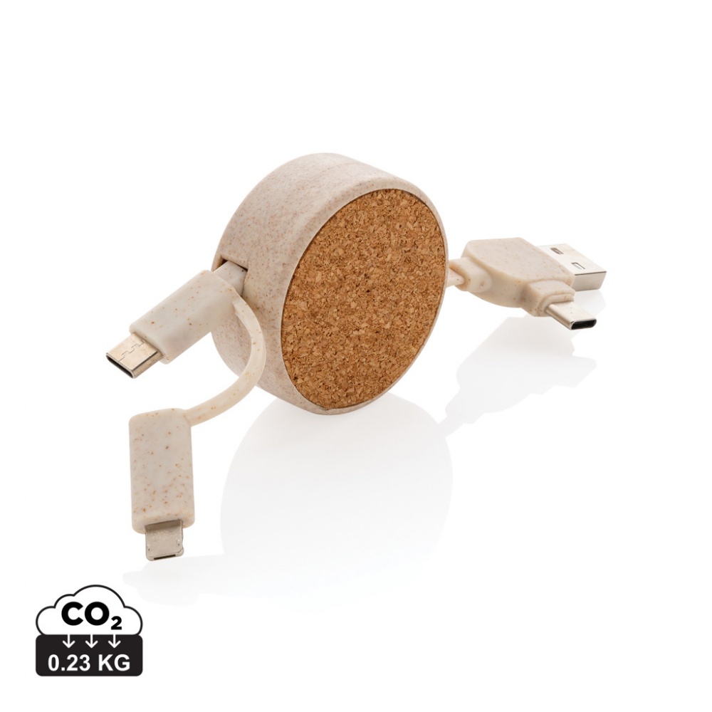 Logo trade promotional giveaways picture of: Cork and Wheat 6-in-1 retractable cable