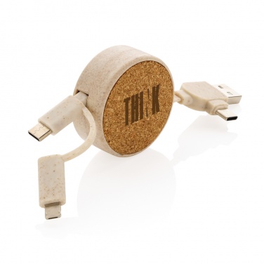 Logo trade promotional giveaways image of: Cork and Wheat 6-in-1 retractable cable