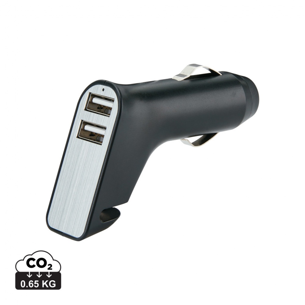 Logo trade promotional merchandise image of: Dual port car charger with belt cutter and hammer