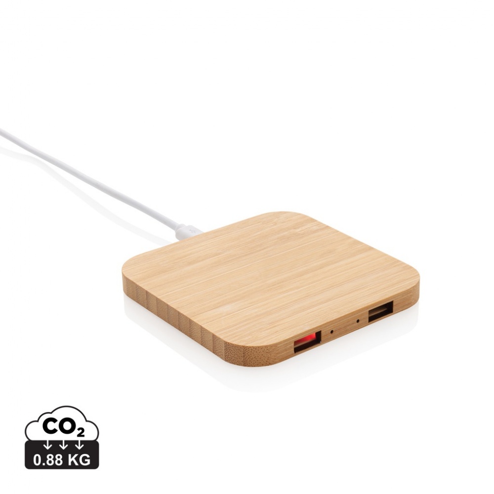 Logo trade promotional giveaway photo of: Bamboo 5W wireless charger with USB