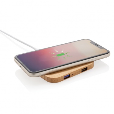 Logo trade promotional giveaways picture of: Bamboo 5W wireless charger with USB