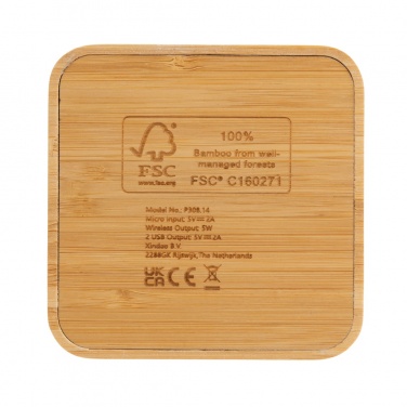 Logotrade promotional product image of: Bamboo 5W wireless charger with USB