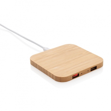 Logo trade promotional giveaways picture of: Bamboo 5W wireless charger with USB