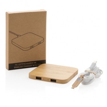 Logotrade business gift image of: Bamboo 5W wireless charger with USB