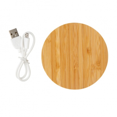 Logo trade business gift photo of: Bamboo 5W round wireless charger