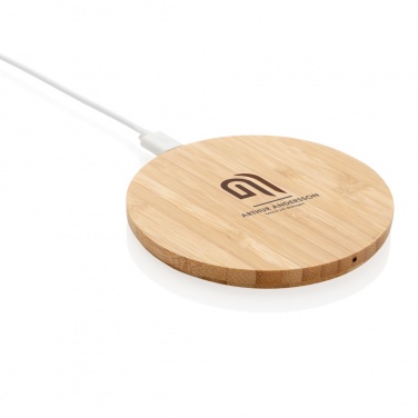 Logo trade promotional merchandise image of: Bamboo 5W round wireless charger