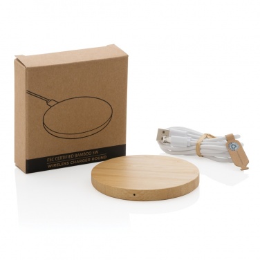 Logotrade promotional product image of: Bamboo 5W round wireless charger