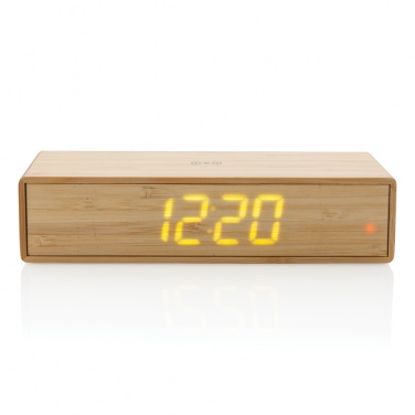 Logo trade promotional giveaways image of: Bamboo alarm clock with 5W wireless charger