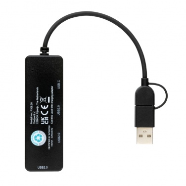 Logo trade promotional merchandise picture of: RCS recycled plastic USB hub with dual input