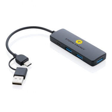 Logo trade promotional items image of: RCS recycled plastic USB hub with dual input