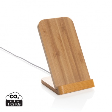 Logo trade corporate gifts picture of: Bamboo 5W wireless charging stand