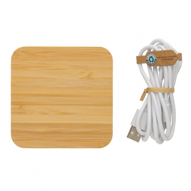 Logo trade promotional products picture of: Bamboo 10W wireless charger with USB