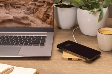 Logotrade promotional item image of: Bamboo 10W wireless charger with USB