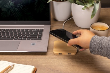 Logotrade promotional giveaway image of: Bamboo 10W wireless charger with USB