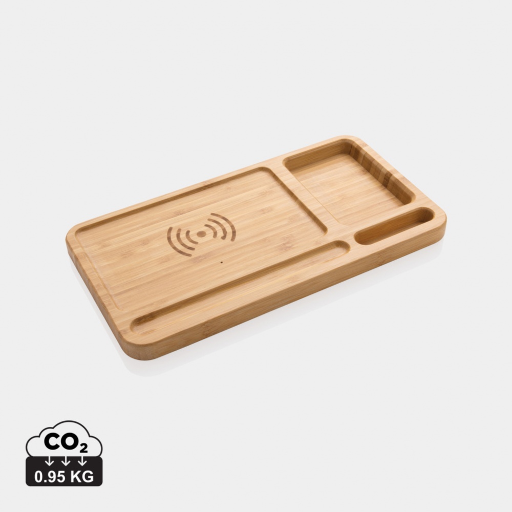 Logo trade promotional products picture of: Bamboo desk organiser 10W wireless charger