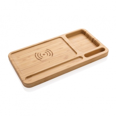 Logo trade business gifts image of: Bamboo desk organiser 10W wireless charger