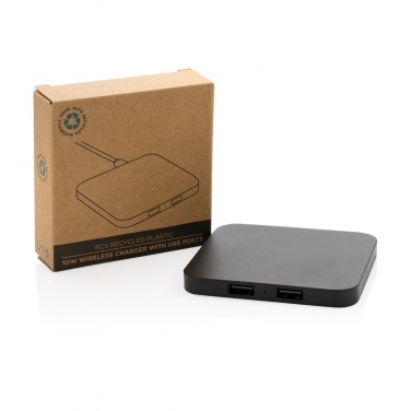 Logo trade promotional giveaways image of: RCS recycled plastic 10W Wireless charger with USB Ports