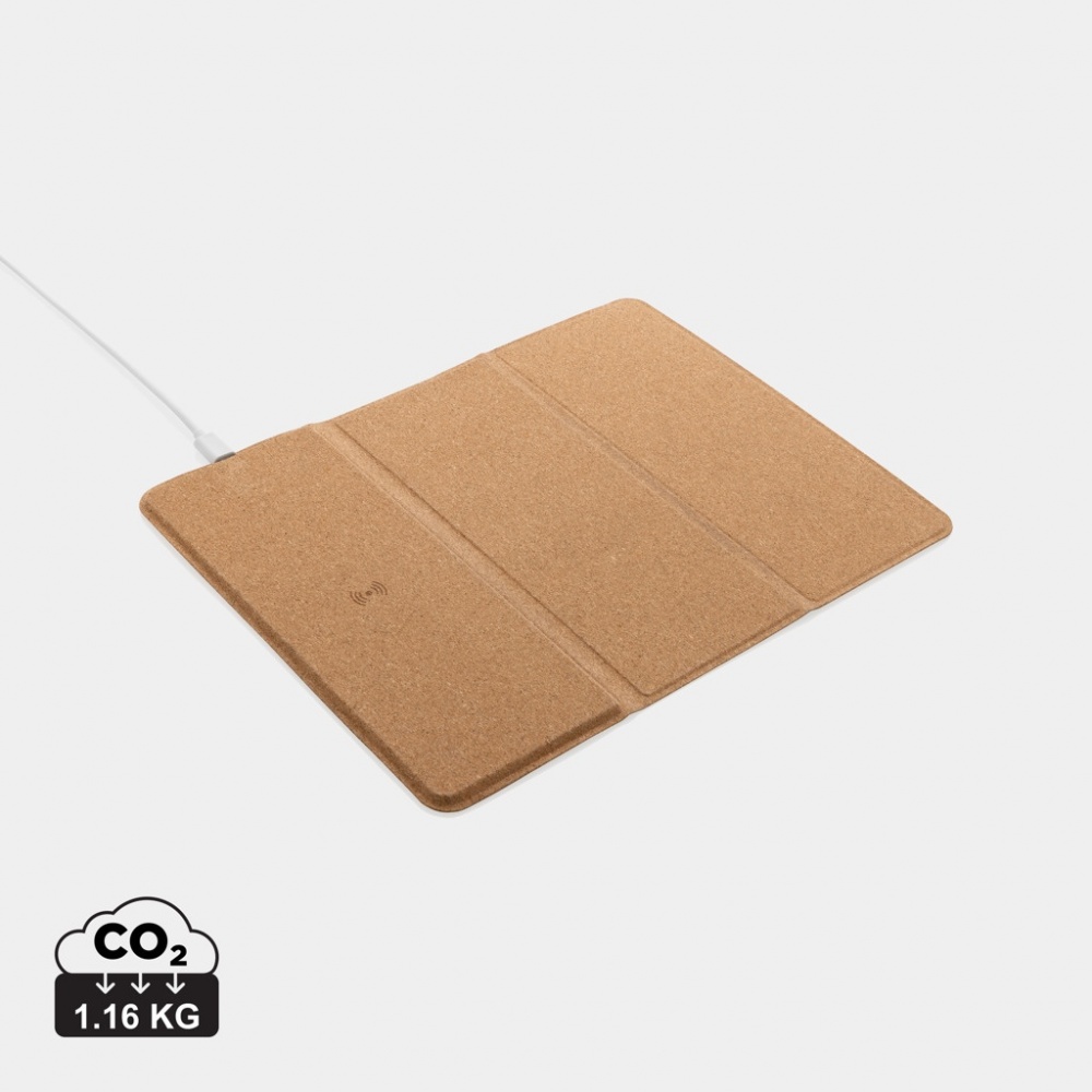 Logo trade promotional items image of: 10W wireless charging cork mousepad and stand