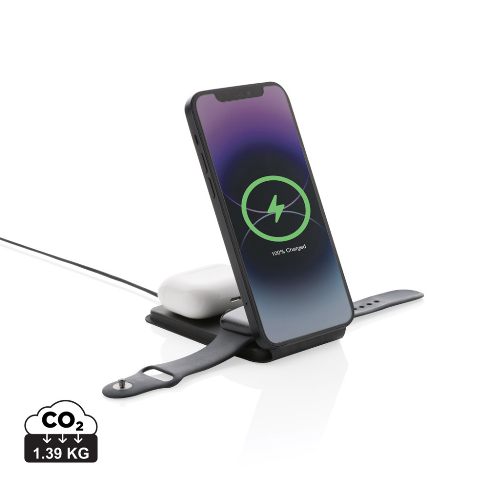 Logotrade promotional merchandise image of: Swiss Peak RCS rPU 15W  3-in-1 magnetic wireless charger