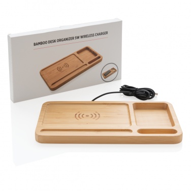 Logo trade promotional merchandise picture of: Bamboo desk organiser 5W wireless charger