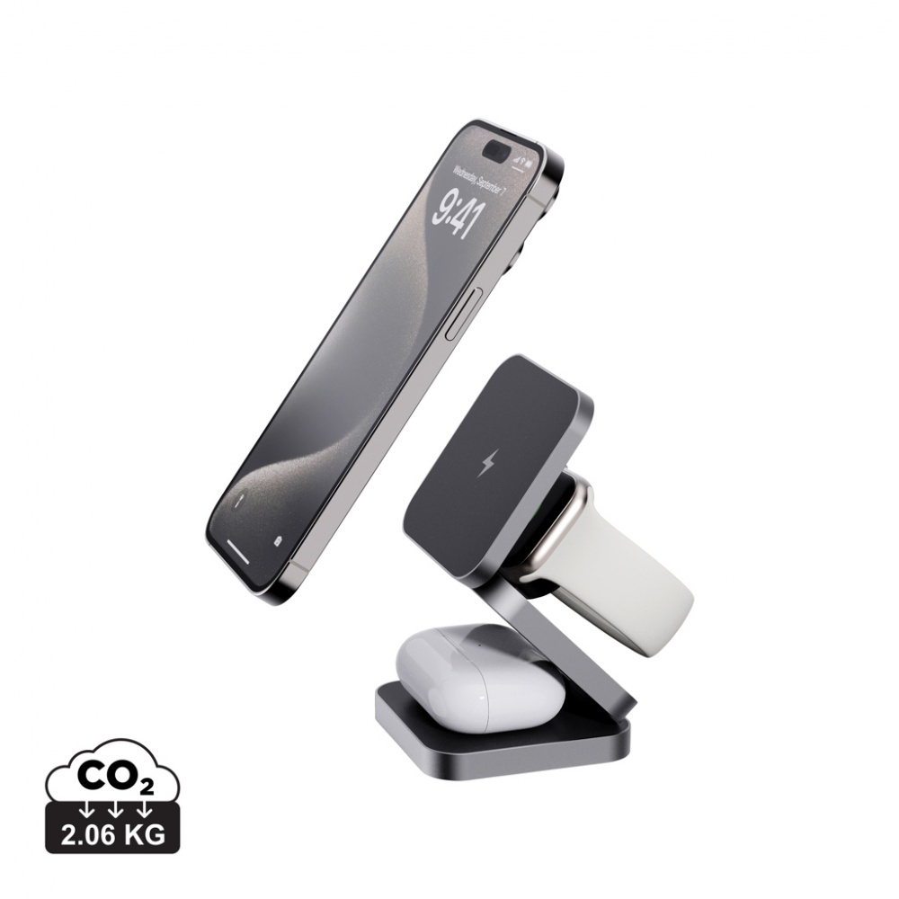 Logotrade advertising products photo of: Terra RCS recycled aluminum foldable 3 in 1 15W charger