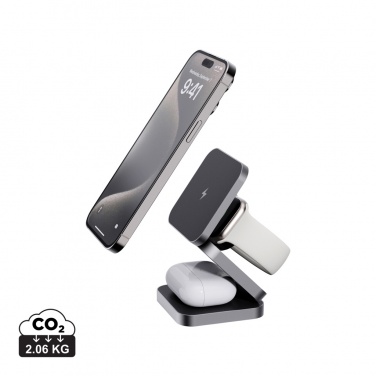 Logo trade business gifts image of: Terra RCS recycled aluminum foldable 3 in 1 15W charger