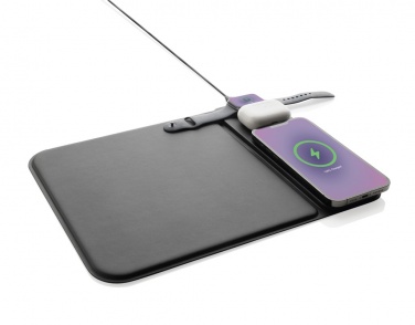 Logo trade corporate gifts image of: Swiss peak RCS recycled PU 15W 3 in 1 charging mousepad