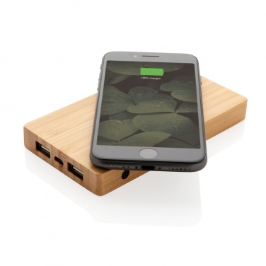 Logo trade promotional merchandise picture of: Bamboo 4.000 mAh wireless 5W Powerbank