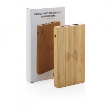 Logotrade advertising products photo of: Bamboo 4.000 mAh wireless 5W Powerbank