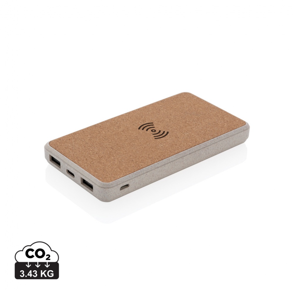 Logotrade corporate gift image of: Cork and Wheat Straw 8.000 mAh 5W wireless powerbank