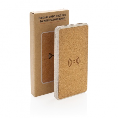 Logo trade promotional product photo of: Cork and Wheat Straw 8.000 mAh 5W wireless powerbank